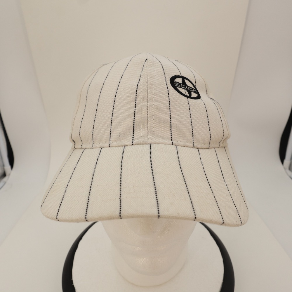 Scion Pinstripe Baseball Cap White Black Logo Adjustable Hat Wool Blend JDM Car